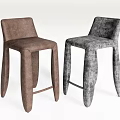 Two Stylish Upholstered Bar Stools In Brown And Gray With Curved Legs