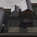 Scenic Winter Landscape With Snow Covered Traditional Roofs And Brick Courtyard