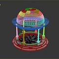Ornate Pavilion With Circular Base Black Lattice Dome White Columns And Checkered Floor