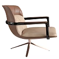 Stylish Leather Armchair With Brown And Beige Upholstery Dark Wooden Armrests Metal Spider Legs Design