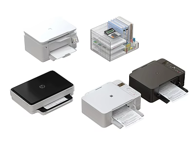 Essential Multifunctional Office Appliances Including Various Printers In White And Black For Efficient Office Use 3d model