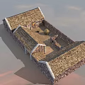 Traditional Rural Building With Thatched Roof Stone Walls And Courtyard Structure