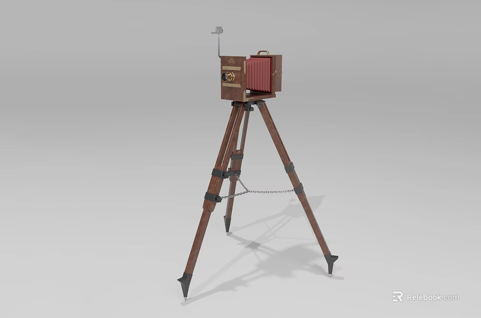 Vintage Camera On Wooden Tripod With Classic Retro Design Elements 3d model