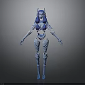 Blue Female Robot With Mechanical Body Structure And Futuristic Blue Hair