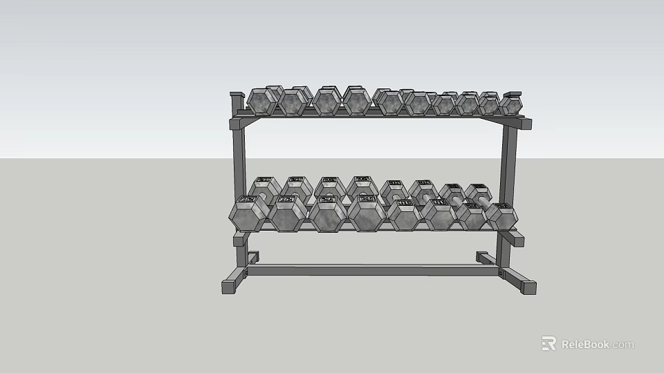 Sturdy Two Tier Dumbbell Rack With Multiple Dumbbells For Fitness Equipment Storage 3d model 