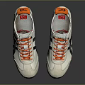 Classic White Shoes With Orange Laces Black Side Stripes And Red Trim