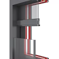 Gray Metal Structural Profile With Red Vertical Stripes And Horizontal Bars