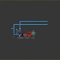 Industrial Pipeline Equipment With Blue Pipes Red Pumps And Valves On Concrete Bases