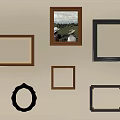 Wall Frames Display With Various Shapes Colors And Artwork Of People In Field