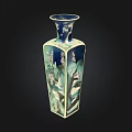 Traditional Chinese Ceramic Vase With Square Body And Blue White Floral Landscape Patterns