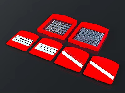 Red Square Kitchen Mats With Various Grid And Striped Patterns 3d model