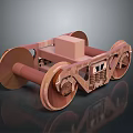 3D Rendered Mechanical Device With Large Copper Wheels And Detailed Structure