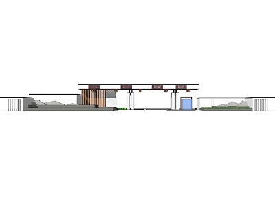 Modern Main Entrance Gate With Eave Structure Columns And Landscape Design 3d model