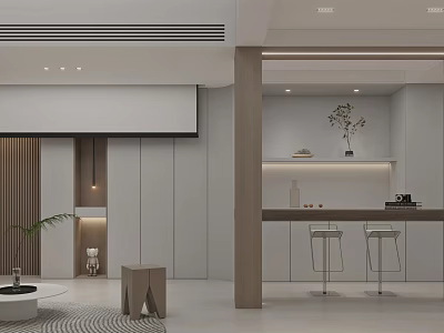 Modern Spacious Basement Interior Design With Stylish Furniture And Ambient Lighting 3d model