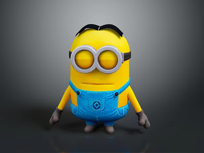 Minion Character Standing With Yellow Body Black Goggles Blue Overalls And Black Gloves 3d model