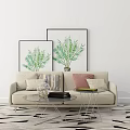 Modern Double Sofa Coffee Table Hanging Picture Combination 3d model