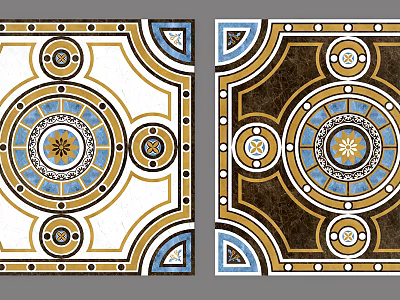 Decorative Floor Tiles Pattern With White Brown Blue Circular Designs And Geometric Accents 3d model