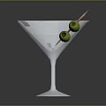 Elegant Martini Glassware With Frosted Rim And Green Olive Garnish On Dark Background
