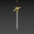 Ornate Fantasy Sword With Golden Hilt And Engraved Blade Surrounded By Sparks