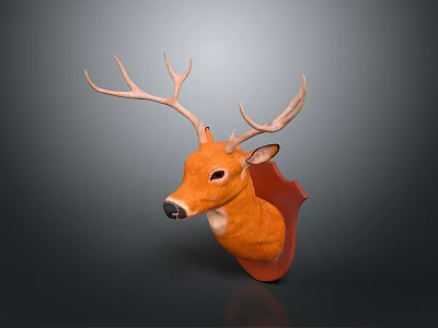 Realistic Deer Head Mount With Large Antlers And Orange Brown For Wall Decoration 3d model