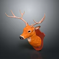 Realistic Deer Head Mount With Large Antlers And Orange Brown For Wall Decoration