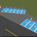 Modern Parking Lot with Blue Marked Spaces Entry Gate and Fencing