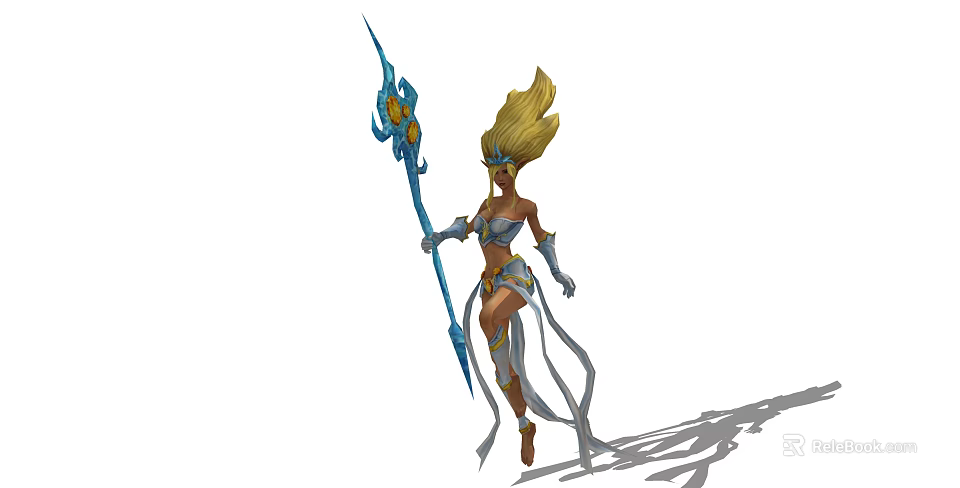 Fantasy Game And Movie Character With Blonde Hair Blue Staff And Flowing Outfit 3d model 