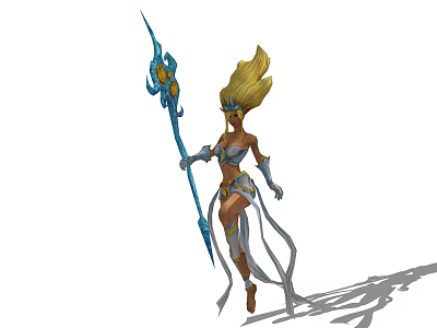 Fantasy Game And Movie Character With Blonde Hair Blue Staff And Flowing Outfit 3d model