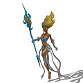 Fantasy Game And Movie Character With Blonde Hair Blue Staff And Flowing Outfit
