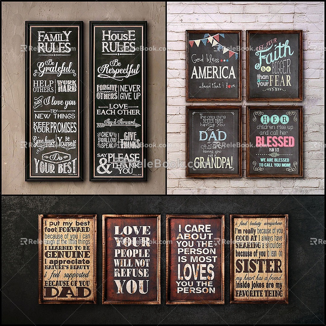 Industrial wind blackboard graffiti decorative painting 3d model