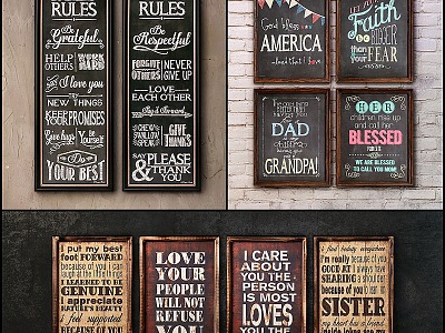Industrial wind blackboard graffiti decorative painting 3d model