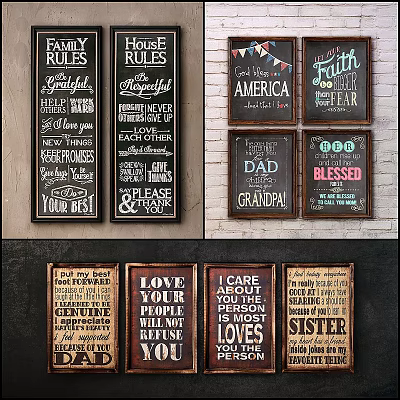 Inspirational Family Quote Wall Decor With Vintage Wooden And Chalkboard Signs 3d model