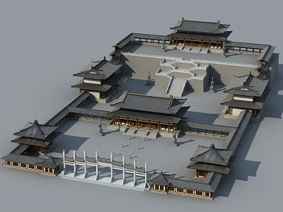 Ancient Chinese Traditional Architecture Courtyard Featuring Multi tiered Roofs And Classic Wooden Design 3d model