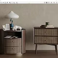 Modern Bedside Tables With Round Square Rattan Panels Drawers Table Lamp Books And Potted Plant