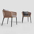 Stylish Modern Rattan Leisure Chairs Set Of Two With Black Legs And Gray Cushions