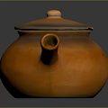 Ceramic Orange Teapot with Lid and Spout on Dark Reflective Surface 3d model