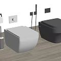 Modern Toilets With Paper Holder Brush Bidet Spray On Wooden Floor And Wall Fixtures