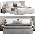Modern Upholstered Double Bed With Soft Headboard White Pillows And Gray Blanket 3d model