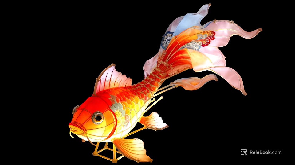 Vibrant Goldfish Lantern Art Installation With Orange Pink And Gold Design 3d model 
