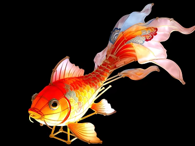 Vibrant Goldfish Lantern Art Installation With Orange Pink And Gold Design 3d model