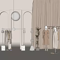 Modern Elegant Clothing Store With Arched Doorways Silver Spherical Decor Clothing Racks And Mannequins