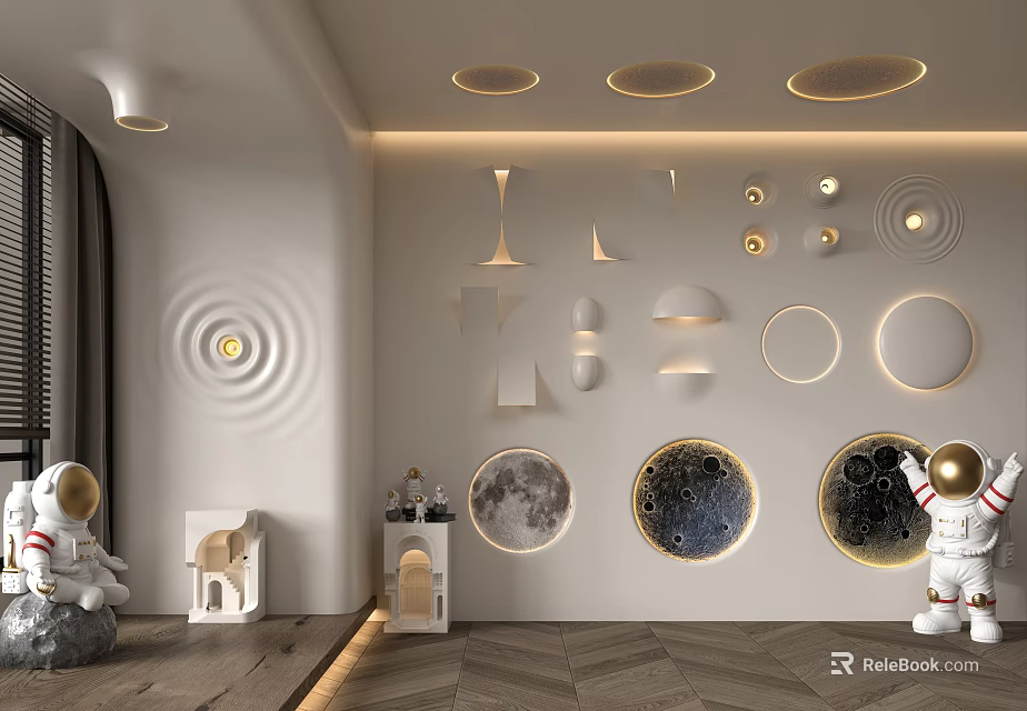 Modern Style Wall Mounted Lighting Combinations With Various Shapes Moon Patterns And Astronaut Figurines 3d model 