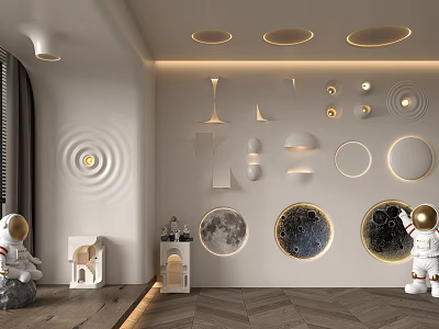 Modern Style Wall Mounted Lighting Combinations With Various Shapes Moon Patterns And Astronaut Figurines 3d model