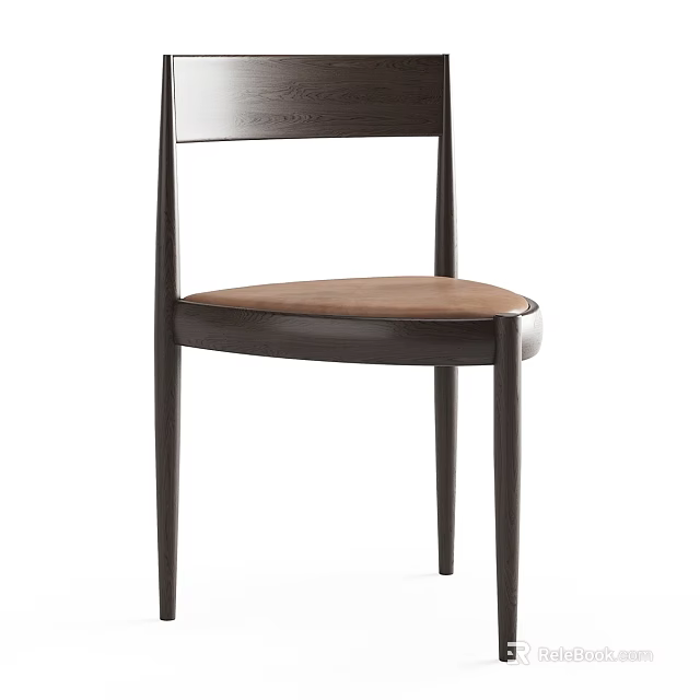 Modern Single Chair With Dark Wood Frame And Brown Leather Seat Design 3d model 