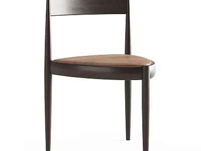 Modern Single Chair With Dark Wood Frame And Brown Leather Seat Design 3d model