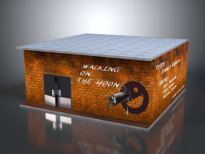 Cartoon Scene of Walking on the Moon with Brick Wall Refrigerator and Moon Pattern 3d model