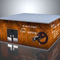 Cartoon Scene of Walking on the Moon with Brick Wall Refrigerator and Moon Pattern