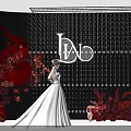 Elegant Wedding Stage With White Bridal Gown Red Floral Decor And Hanging Crystals