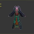 Man in Traditional Costume with Purple Robe Red Green Details and Decorative Headpiece