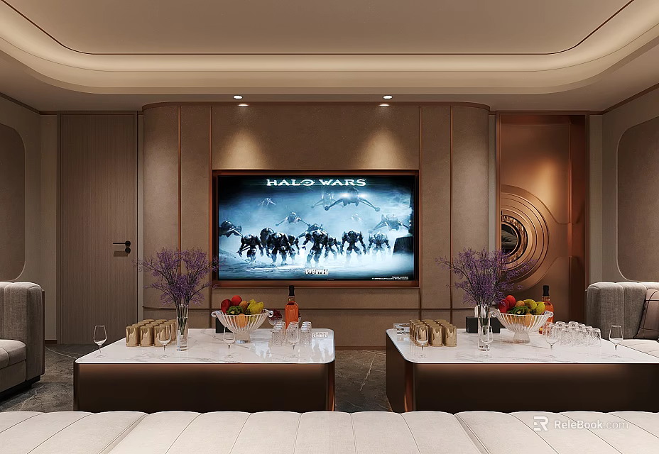 Modern Home Theater Room With Large Screen And Decor 3d model